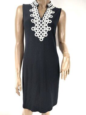 CHARTER CLUB Dress Sleeveless V Neck Embroidered Trim Stretch S